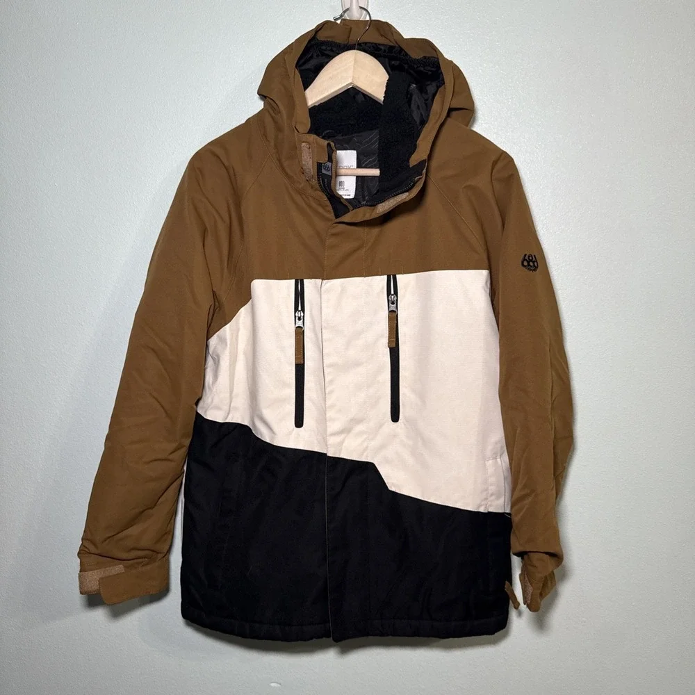 686 GEO Youth 10K  Snowboard Jacket Brown Hooded Waterproof‎ Insulated XL (16)